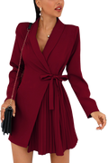 ELEGANTNA MINI OBLEKA NA PREKLOP S PLISIRANIM KRILOM DENVER, BORDO