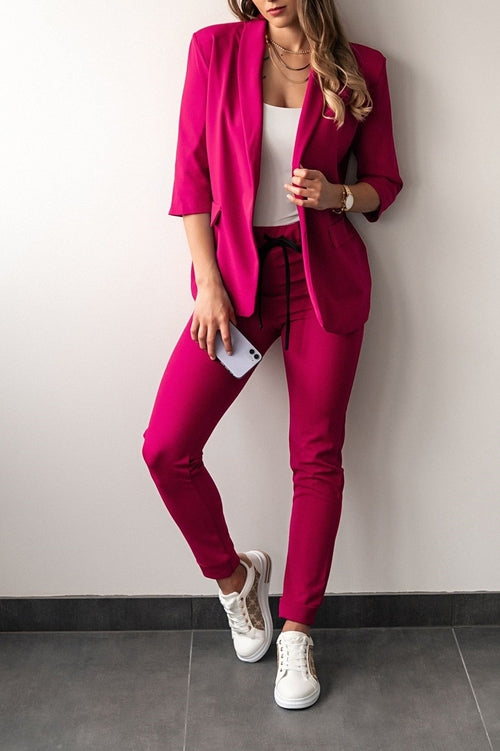 Set pants with blazer with 3/4 sleeves, fuchsia