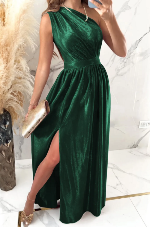Elegant long dress made of imitation velvet, green