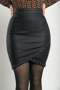 Faux leather mini skirt with decorative rivets, black