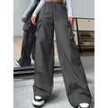 Womens Solid-color Loose-fit Utility Casual Pants
