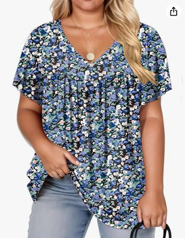 Womens Plus-Size Pullover T-Shirt With Floral Print