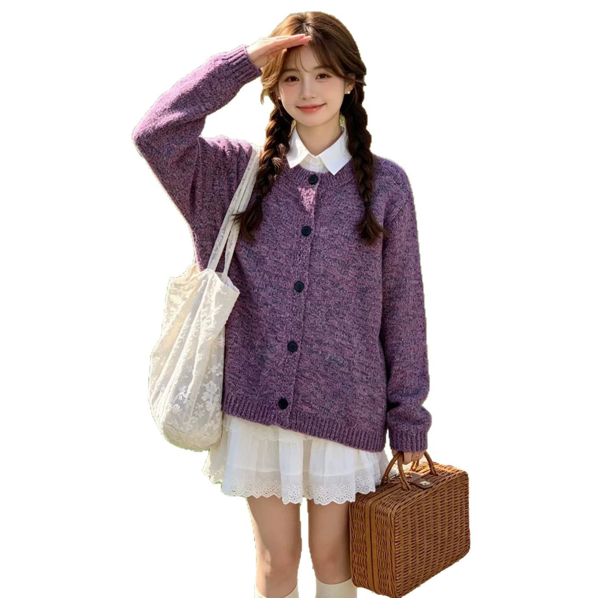 Mode Womens Retro-Style Knitted Cardigan