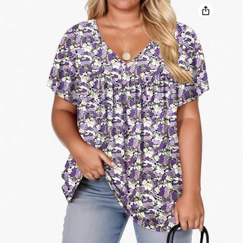 Womens Plus-Size Pullover T-Shirt With Floral Print