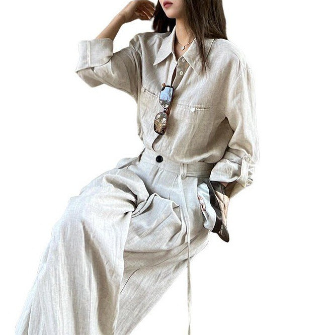 Womens Retro French-Style Wide-Leg Pants And Blouse Set