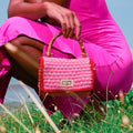 AIRMAIL Petite Crochet Handbag In Pink & Red