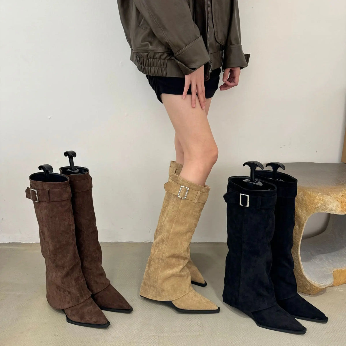 2026 Autumn Winter New Chelsea Boots Pointed Wedge Suede Trousers All-Match Cyber Popular Knight Boots Wedge Suede Long Boots