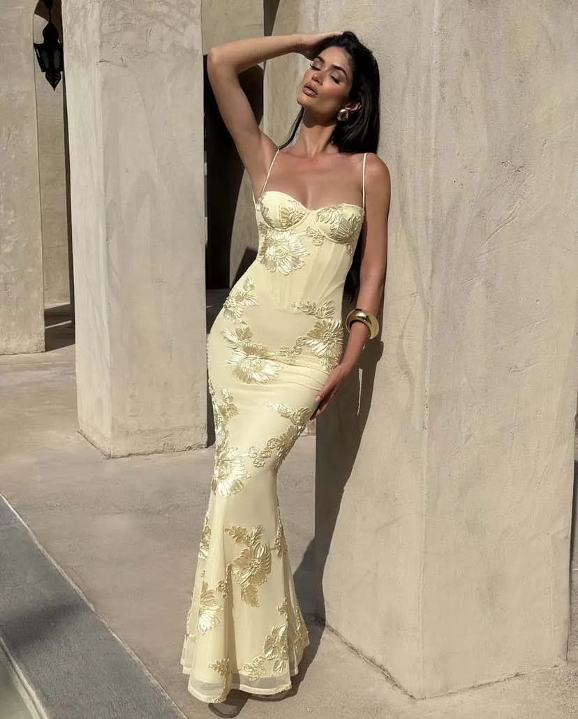 Bettergirl 2026 Ramadan French style light luxury 3D flower backless fishbone mesh evening dress