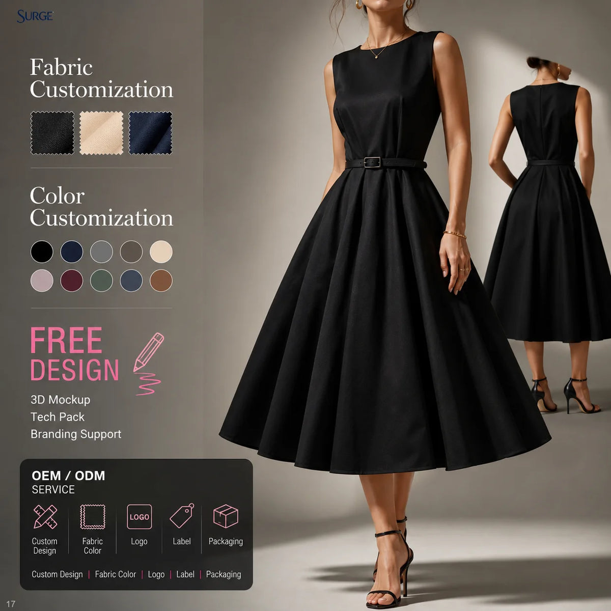 Pleated High-Waist Midi Dress