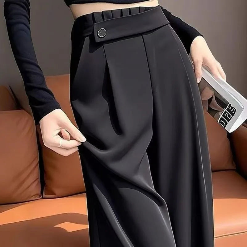 High-waisted Polyester Pants Loose Chubby Girls Looking Slimmer New Drape Bestsellers Long Pants Casual Straight-leg Wide-leg