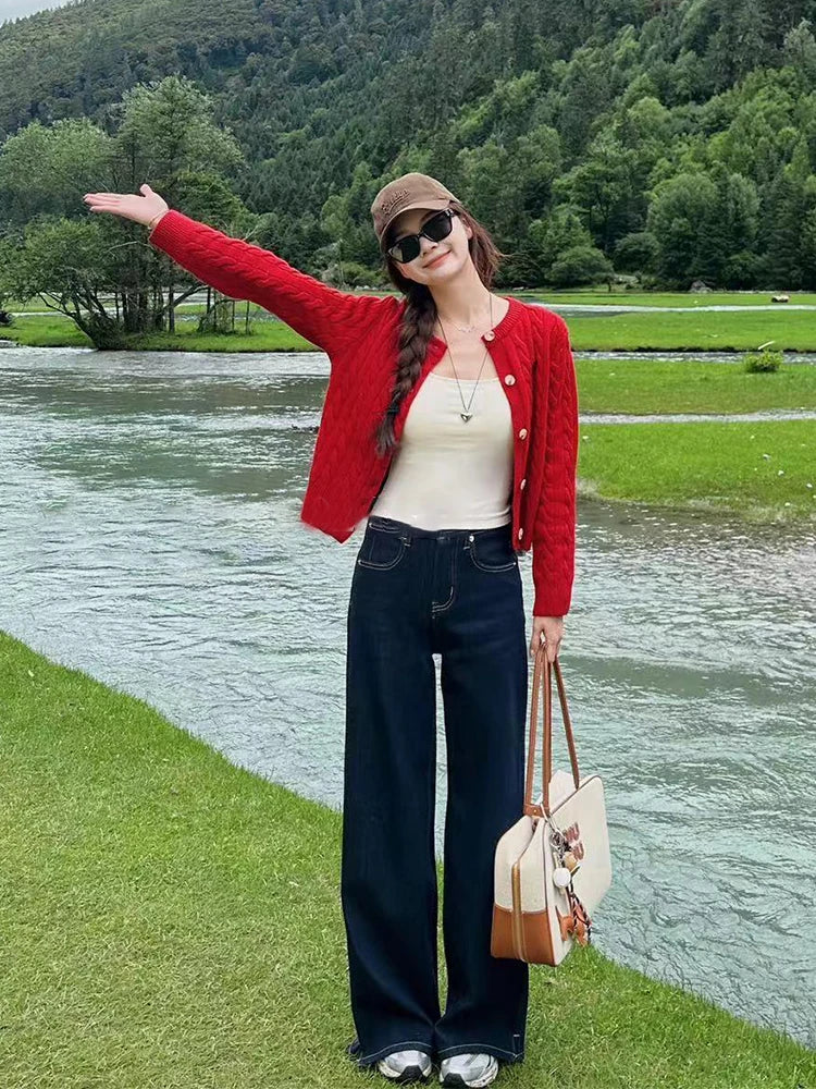High-Waist Wide-Leg Jeans in Deep Blue