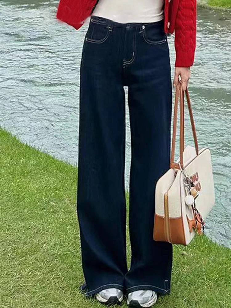 High-Waist Wide-Leg Jeans in Deep Blue