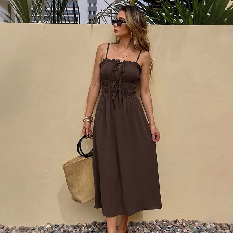 Backless Lace-Up Maxi Dress