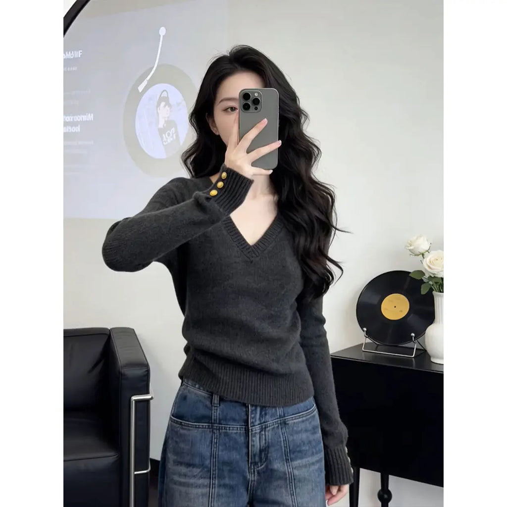 Knit V-Neck Base Layer Sweater