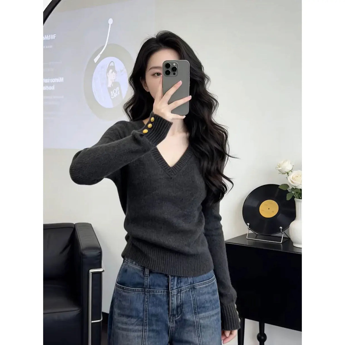 Knit V-Neck Base Layer Sweater