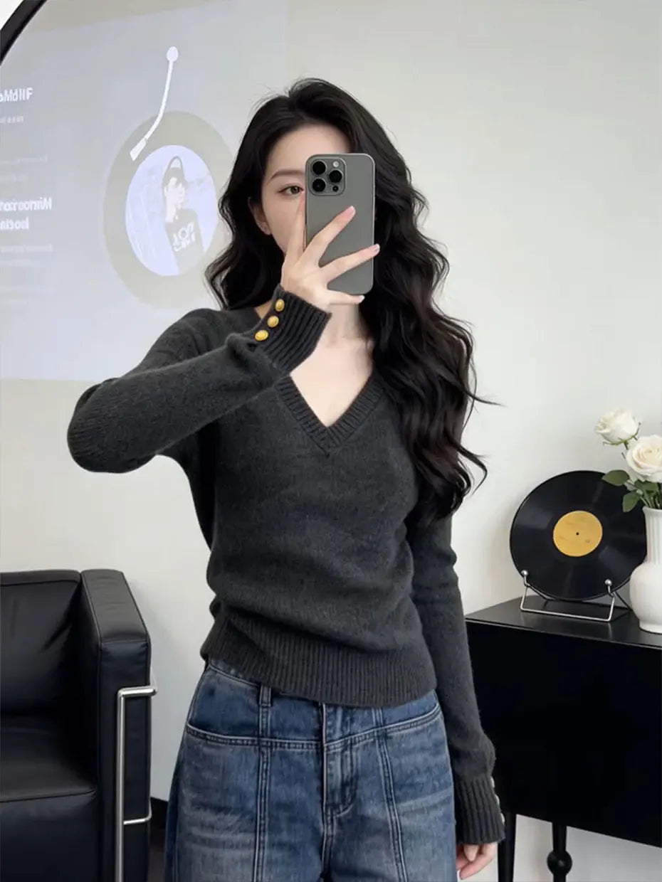 Knit V-Neck Base Layer Sweater