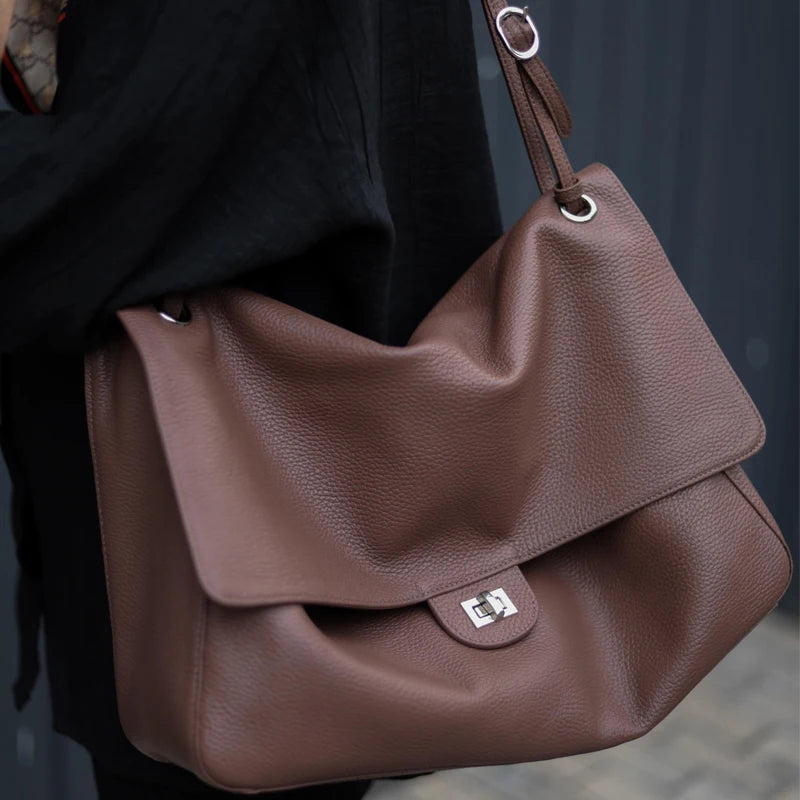 2026 Women's Top Layer Cowhide Armpit Bag Single Shoulder Crossbody Handbag for Commuting Fashionable Cover Bag