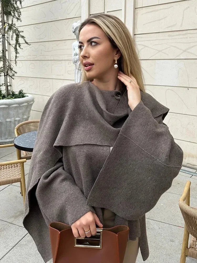 Oversized Knit Scarf-Collar Jacket