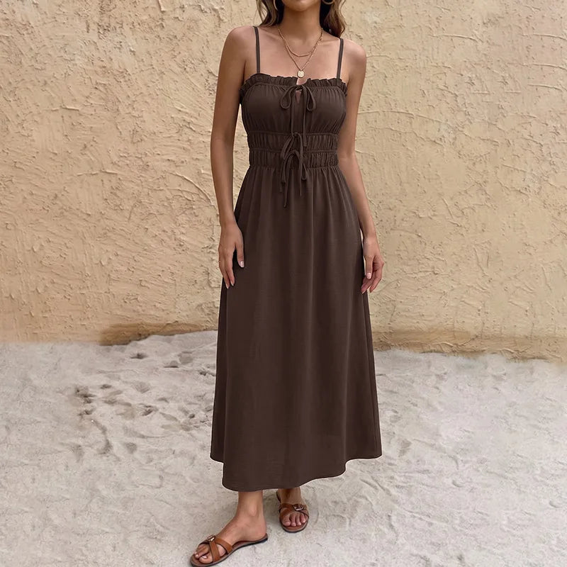 Backless Lace-Up Maxi Dress