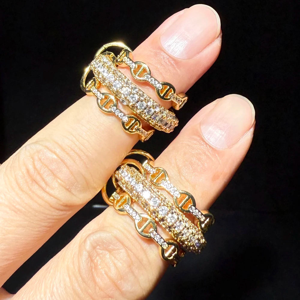 Multilayer Stacking Ring For Women Paved Bling CZ Geometric Full Finger Fashion  Luxury Wedding Finger Jewelry