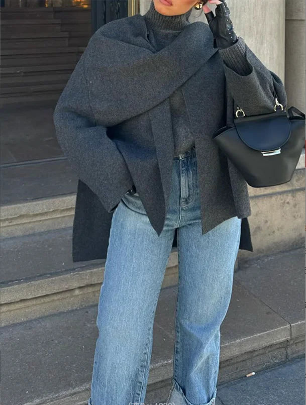 Asymmetric Knit Sweater Coat