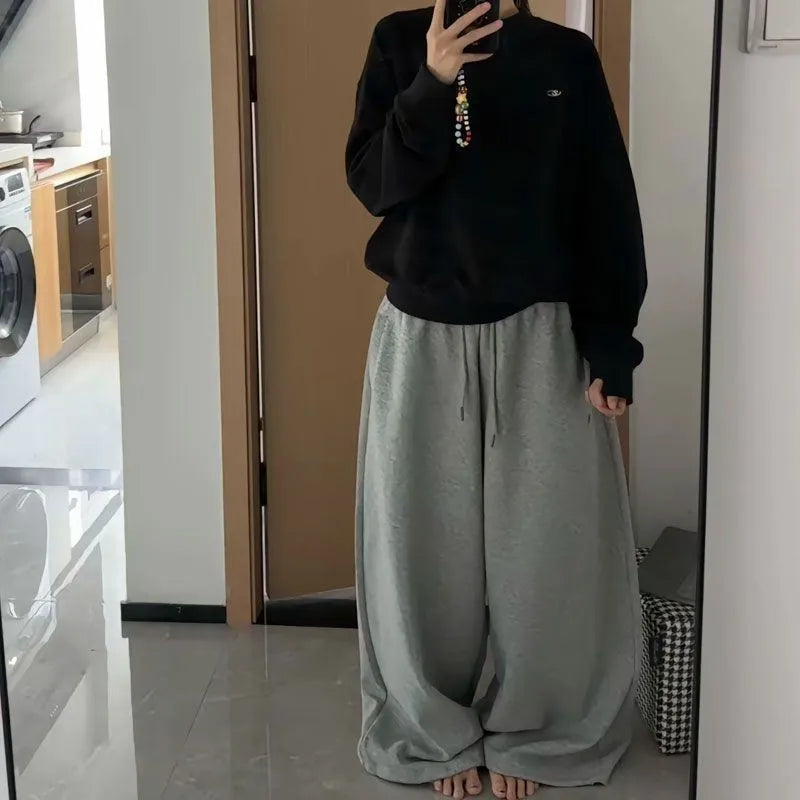American Retro Hip-Hop Oversized Woman Black Casual Sweatpants Korean Streetwear Loose Jogging Pants High Waist Wide-Leg Pants