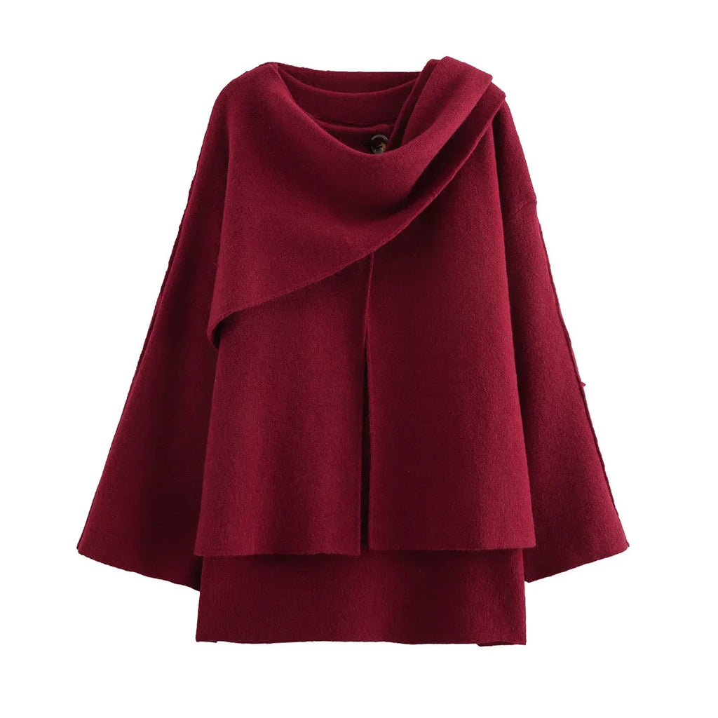 Oversized Knit Scarf-Collar Jacket