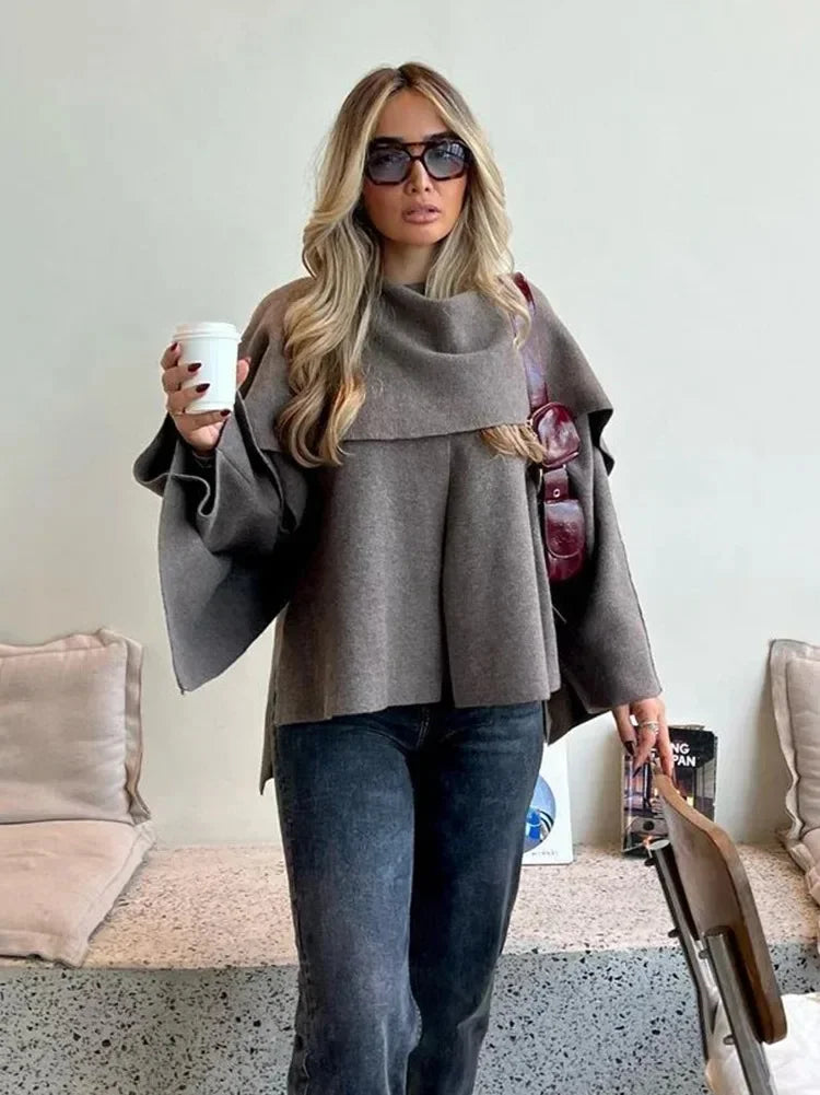Oversized Knit Scarf-Collar Jacket
