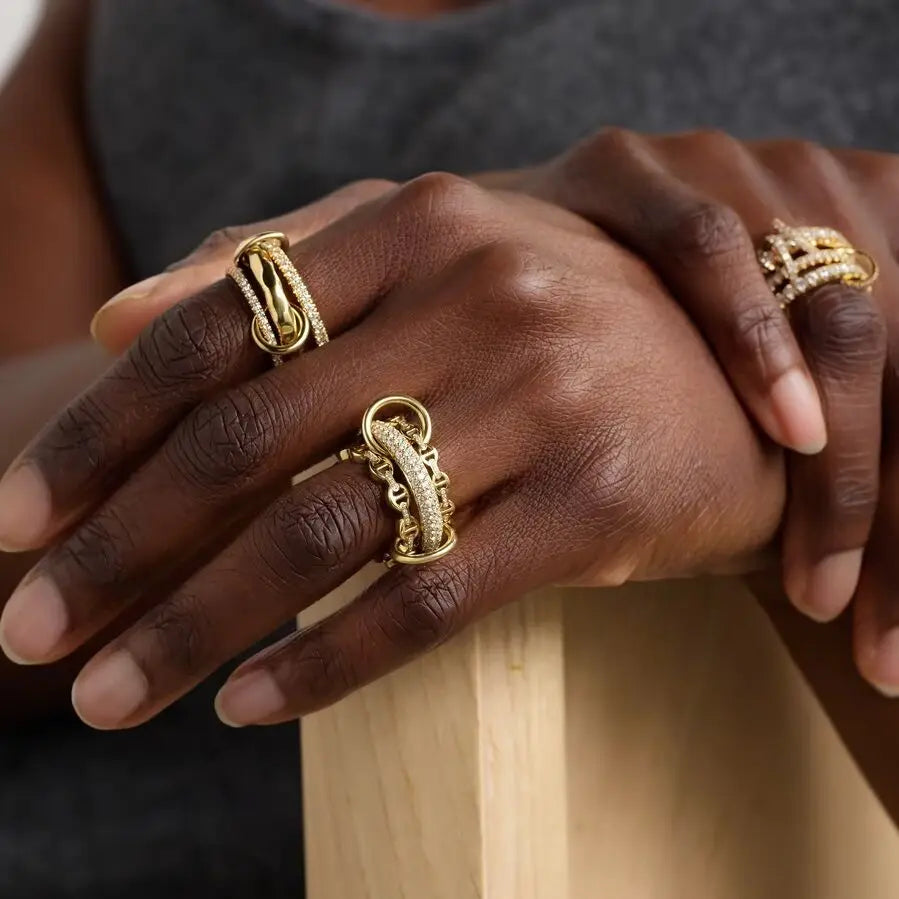 Multilayer Stacking Ring For Women Paved Bling CZ Geometric Full Finger Fashion  Luxury Wedding Finger Jewelry