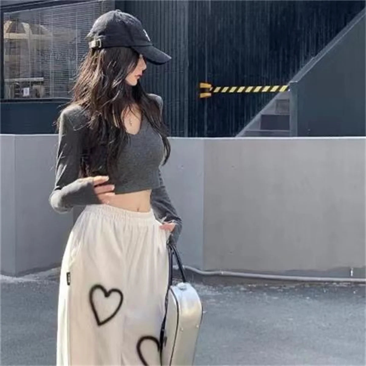 Love Graffiti Wide Leg Pants Women Y2K Elastic High Waist Streetwear Loose Drawstring Jogging Trousers Korean Casual Sweatpants
