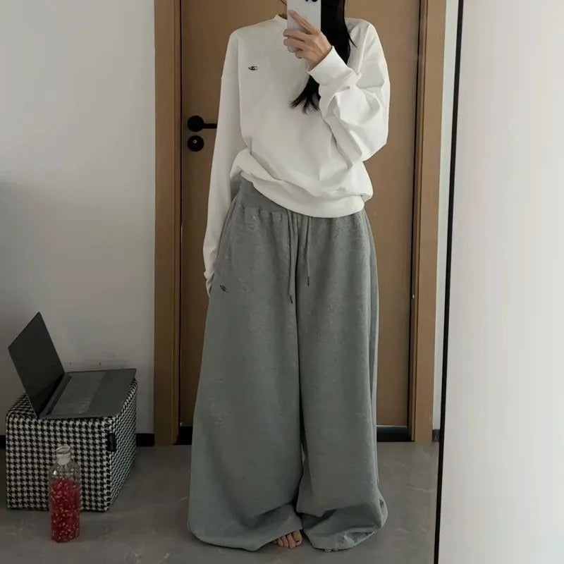 American Retro Hip-Hop Oversized Woman Black Casual Sweatpants Korean Streetwear Loose Jogging Pants High Waist Wide-Leg Pants