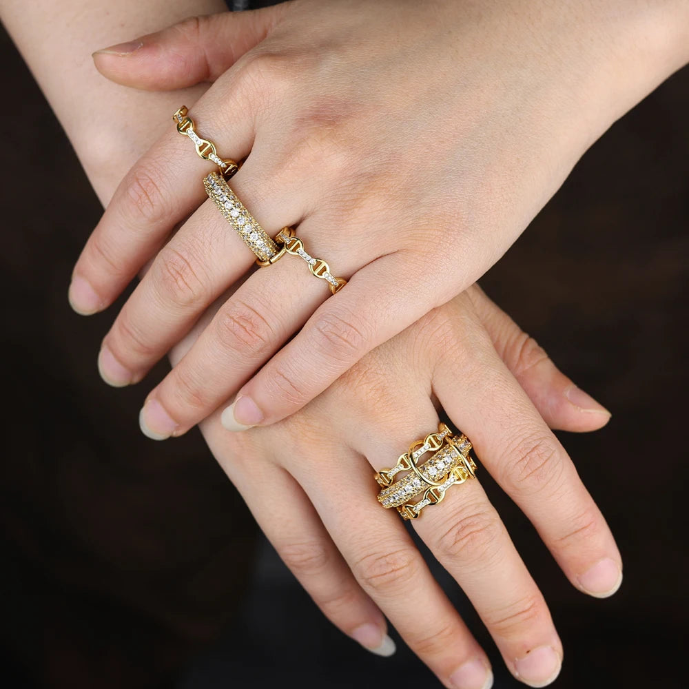 Multilayer Stacking Ring For Women Paved Bling CZ Geometric Full Finger Fashion  Luxury Wedding Finger Jewelry
