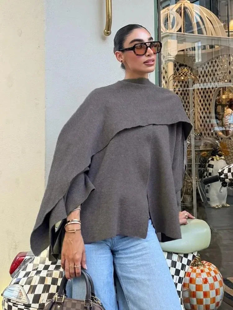 Oversized Knit Scarf-Collar Jacket