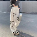 Love Graffiti Wide Leg Pants Women Y2K Elastic High Waist Streetwear Loose Drawstring Jogging Trousers Korean Casual Sweatpants