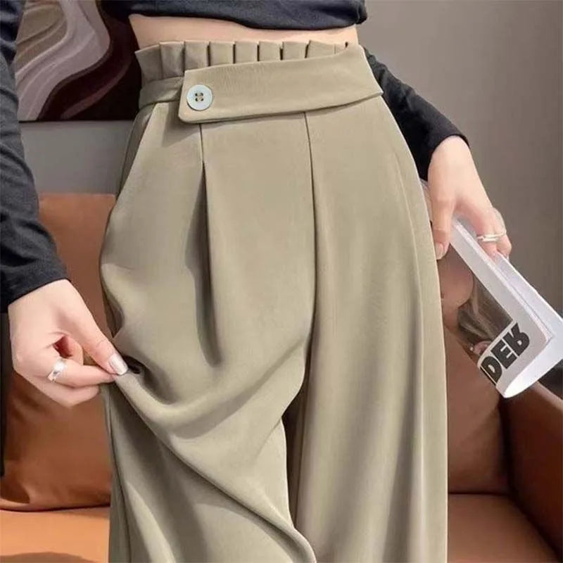 High-waisted Polyester Pants Loose Chubby Girls Looking Slimmer New Drape Bestsellers Long Pants Casual Straight-leg Wide-leg