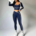 2026 New Color-Contrasting Yoga Set - Tight Yoga Long-Sleeved Front V-Waist Tapered Hip-Slimming Yoga Pants Set