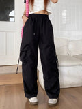 Oversized Pocket High Street Pant Black Vintage High Waist Women's Pants Fashion Retro Casual Streetwear Loose Jogger Trousers