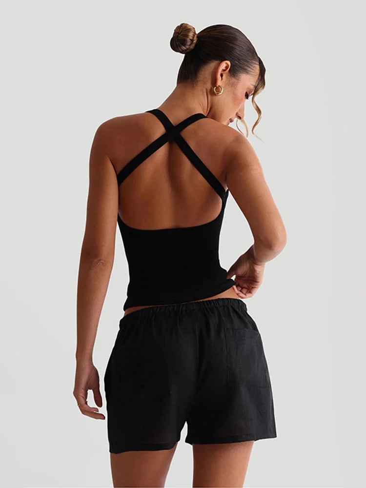 Ribbed Cross-Strap Tank Top