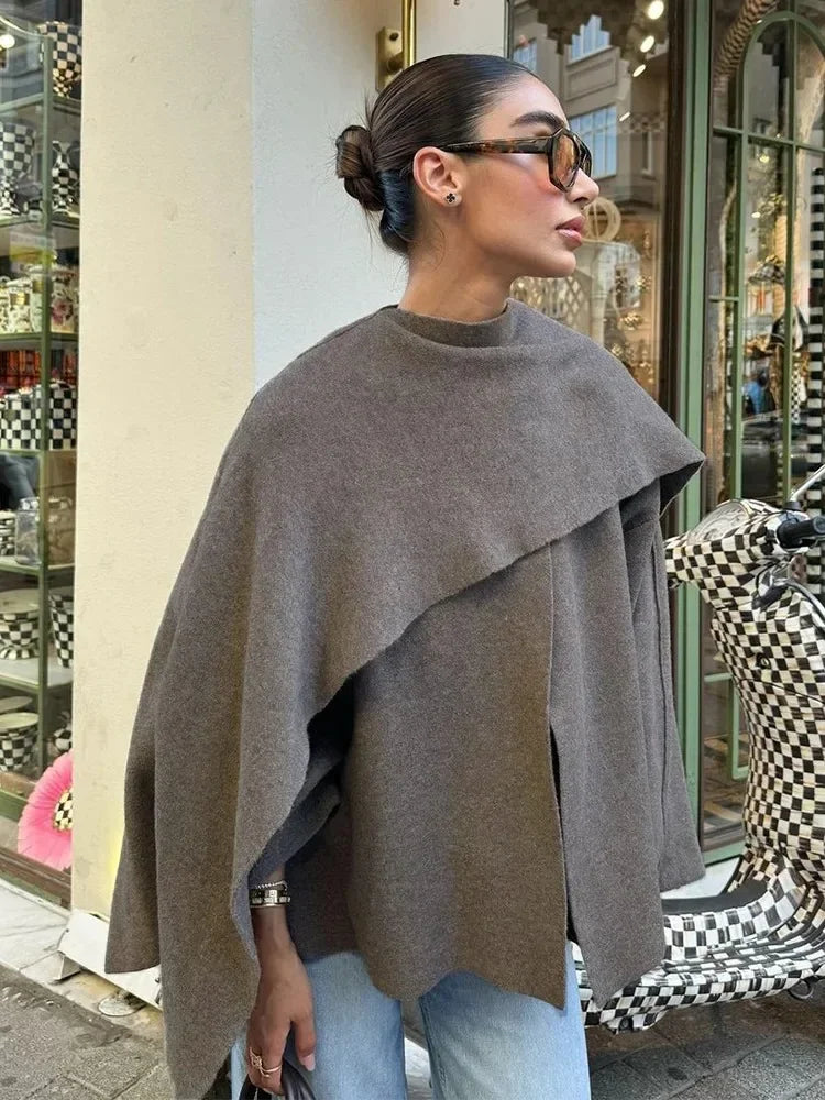 Oversized Knit Scarf-Collar Jacket