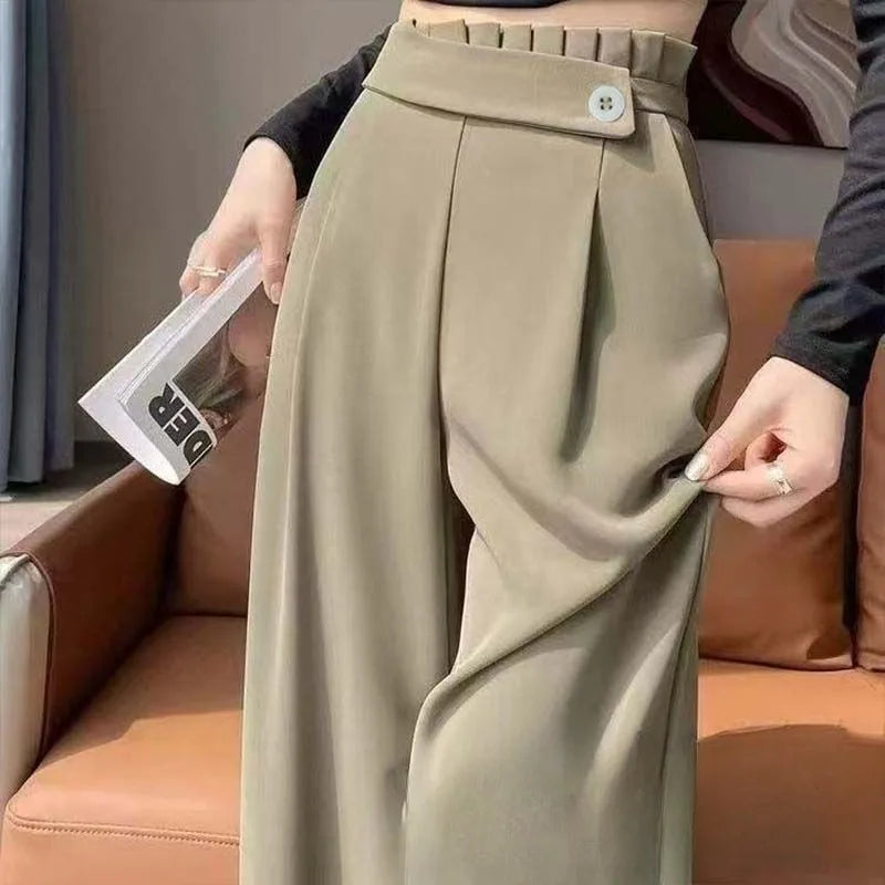 High-waisted Polyester Pants Loose Chubby Girls Looking Slimmer New Drape Bestsellers Long Pants Casual Straight-leg Wide-leg