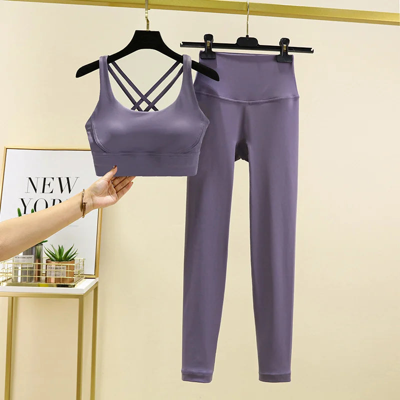 TRY TO BN Yoga Set 2 Piece Sport Bra High Waist Leggings Women's Tracksuit Fitness Tummy Control Squat Proof Workout Gym Clothes