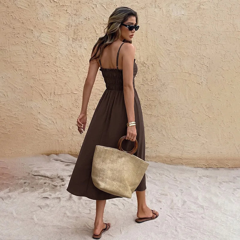 Backless Lace-Up Maxi Dress