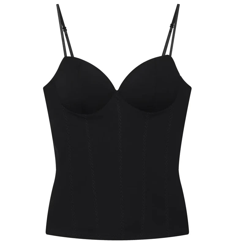 HXAO Black Slip Top Women Summer 2026 Sexy Corset Cup Tops Elegant Bustier Slim Sleeveless Camisole Chic Bodycon Backless Vests
