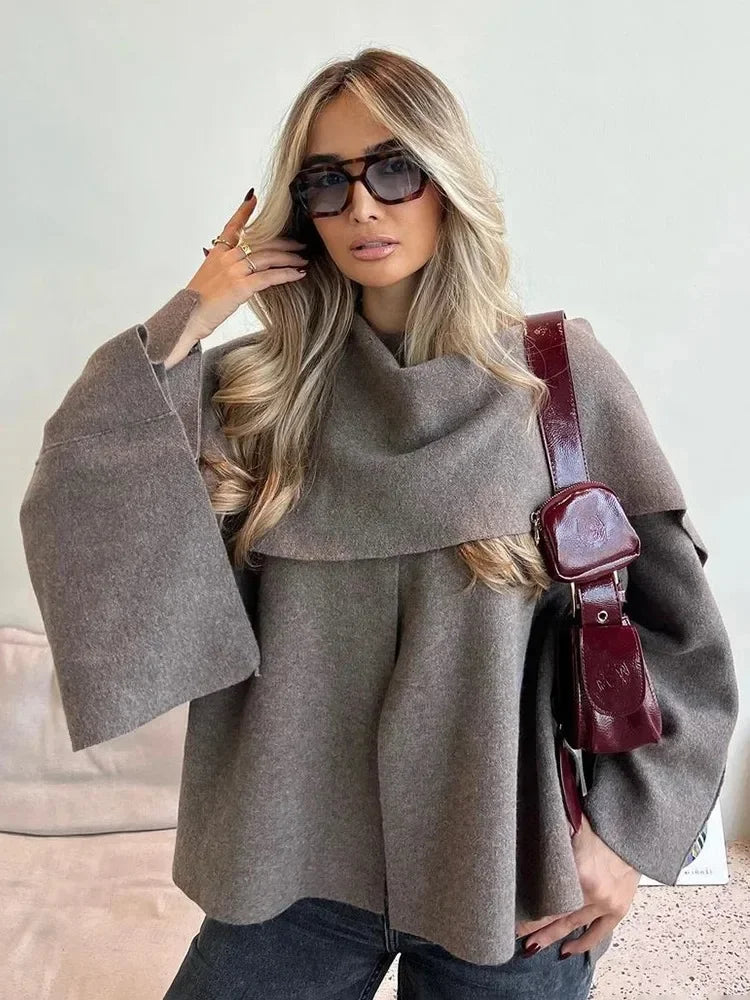 Oversized Knit Scarf-Collar Jacket