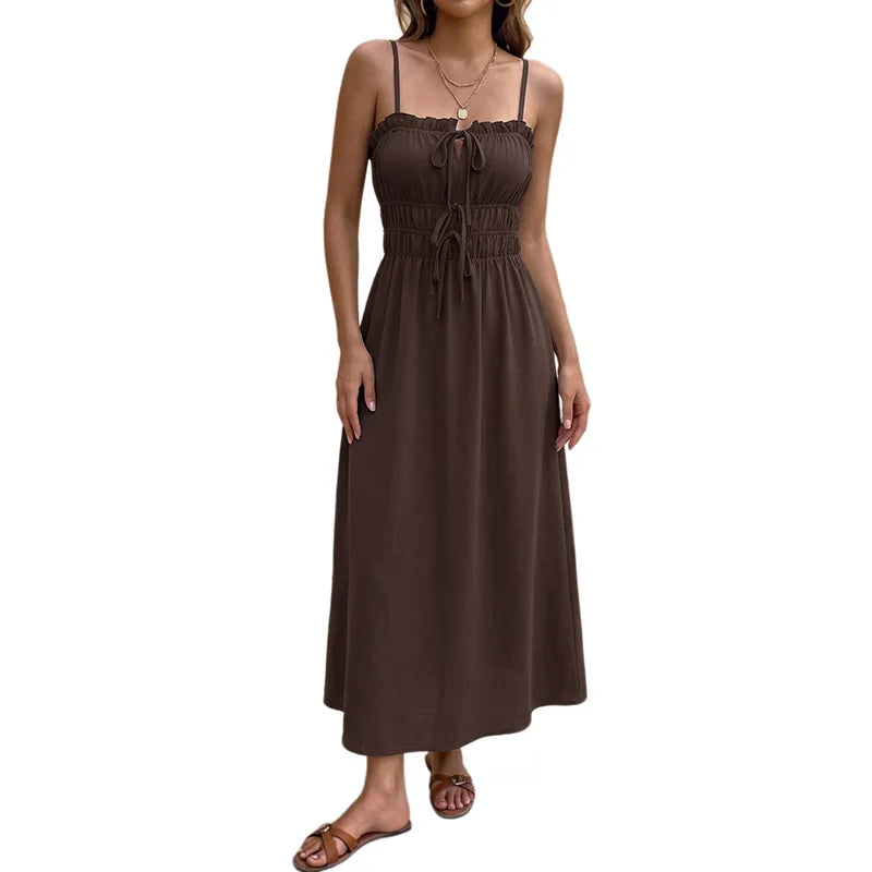 Backless Lace-Up Maxi Dress