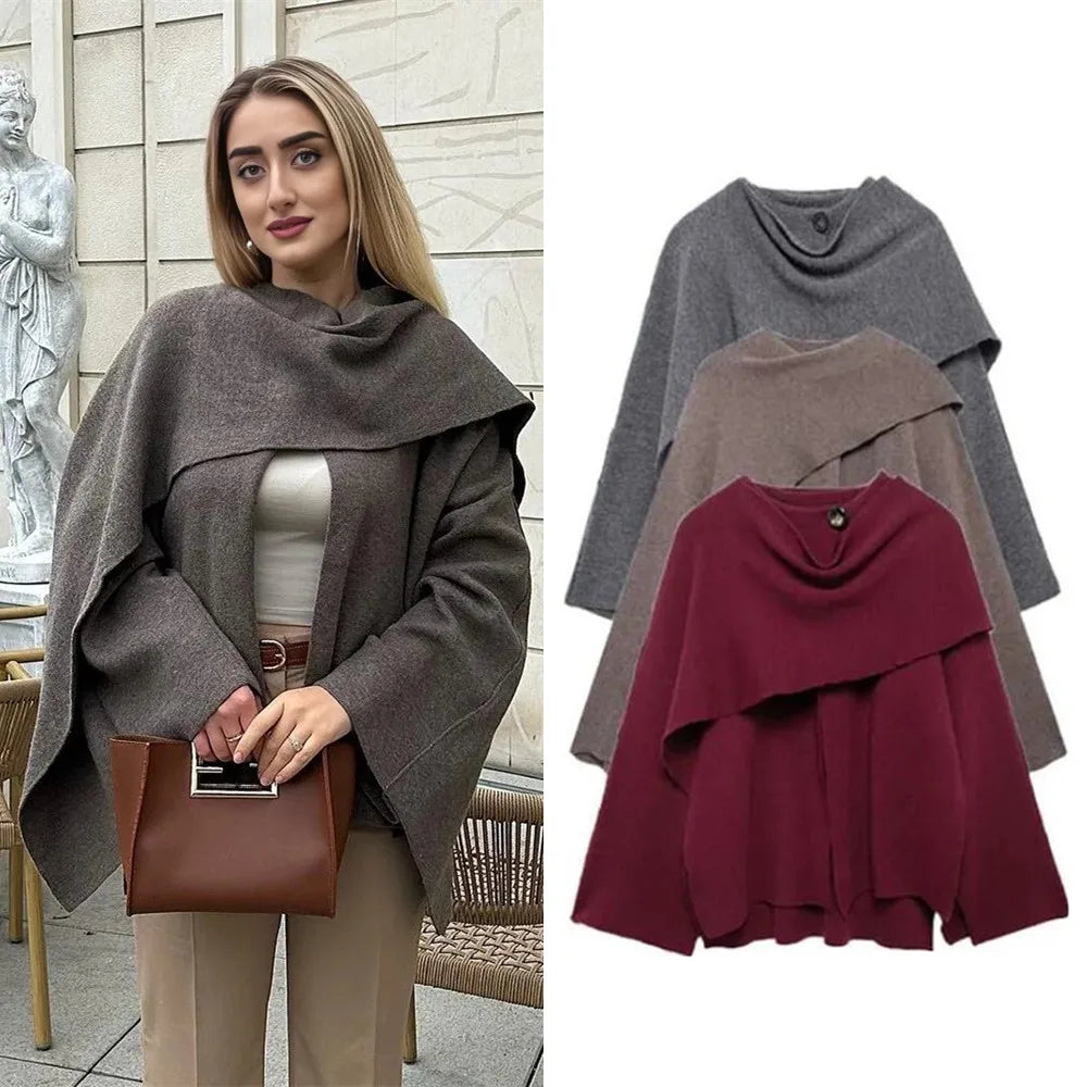 Oversized Knit Scarf-Collar Jacket