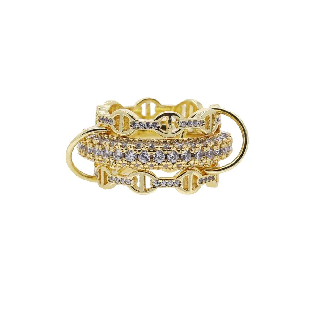 Multilayer Stacking Ring For Women Paved Bling CZ Geometric Full Finger Fashion  Luxury Wedding Finger Jewelry