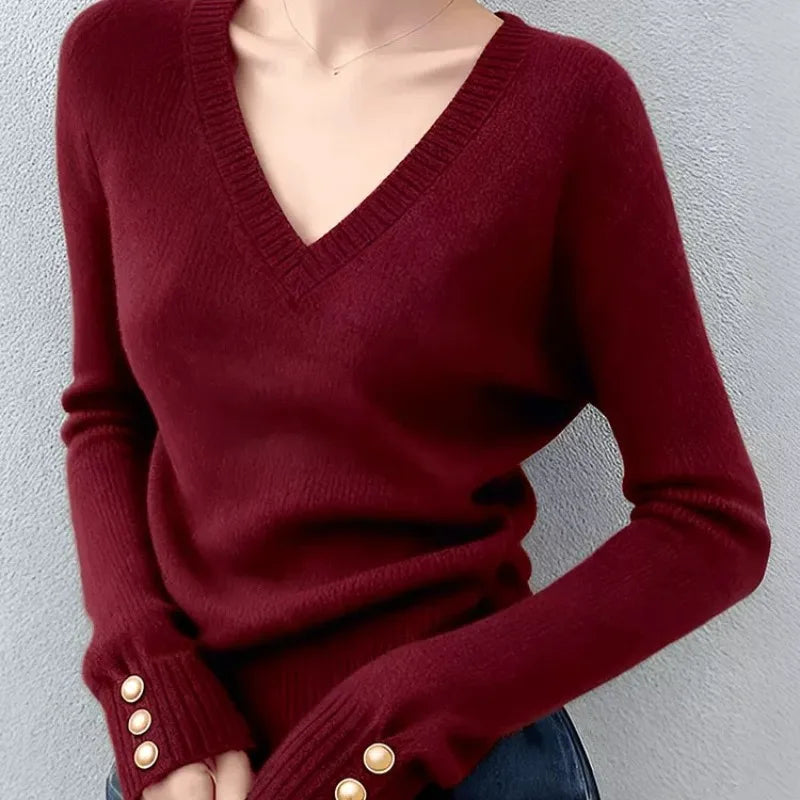 Buttoned V-Neck Base Layer Sweater