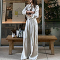 Womens Retro French-Style Wide-Leg Pants And Blouse Set